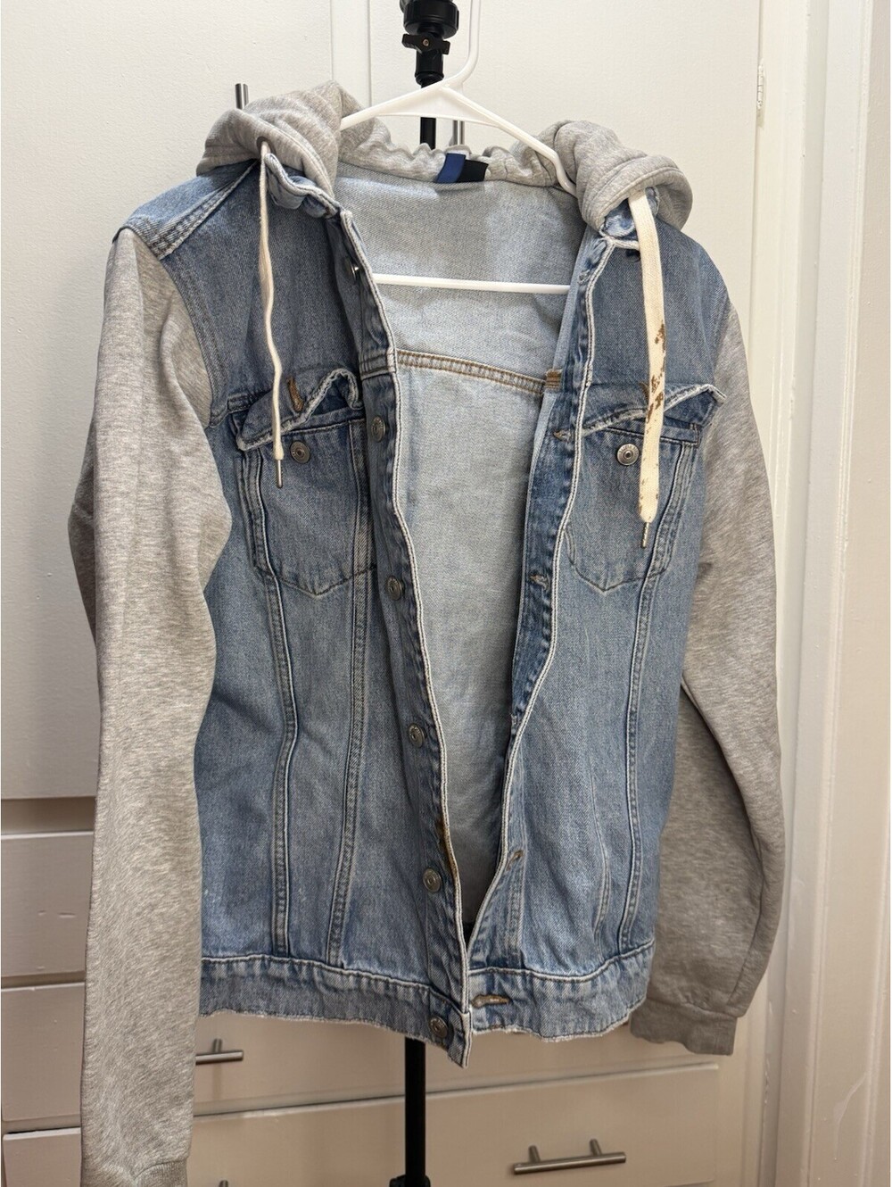 H&M Divided Hoodie Jean Jacket Mens Large Blue Denim Gray Streetwear Y2K Skater